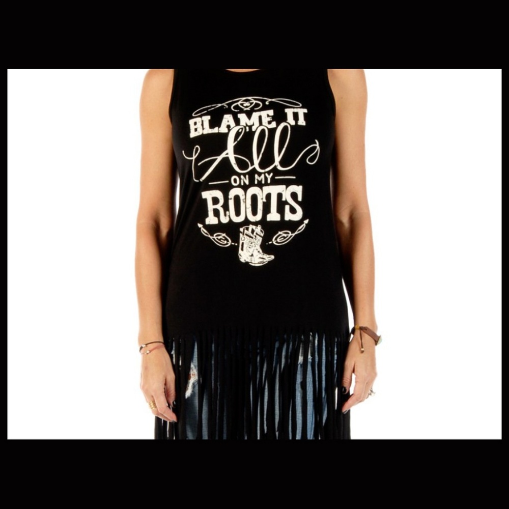 Blame On Roots Sleeveless Black Fringed Tunic - Picture 1 of 4